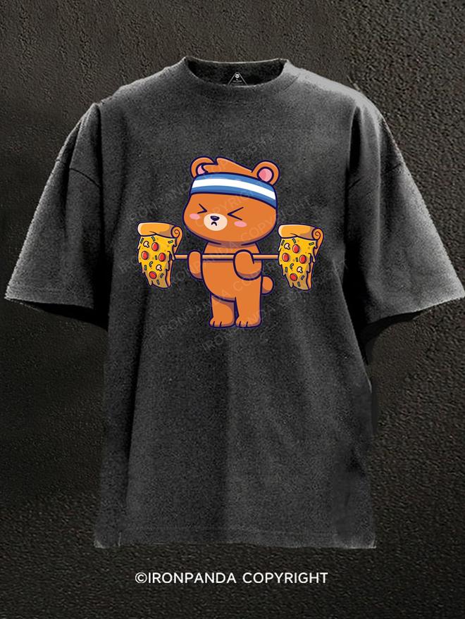 Pizza Lifting Bear Washed Gym Shirt