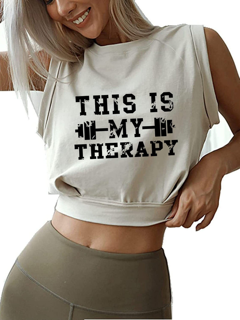 THIS IS MY THERAPY Sleeveless Crop Tops