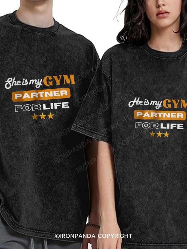 S/He is my gym partner Washed Matching Couple Gym Shirt