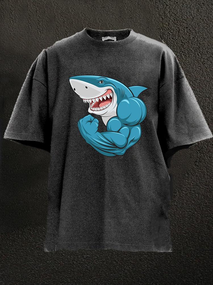 Muscular Shark Washed Gym Shirt