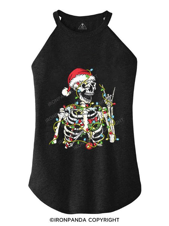 SKELETON WITH CHRISTMAS LIGHTS TRI ROCKER COTTON TANK