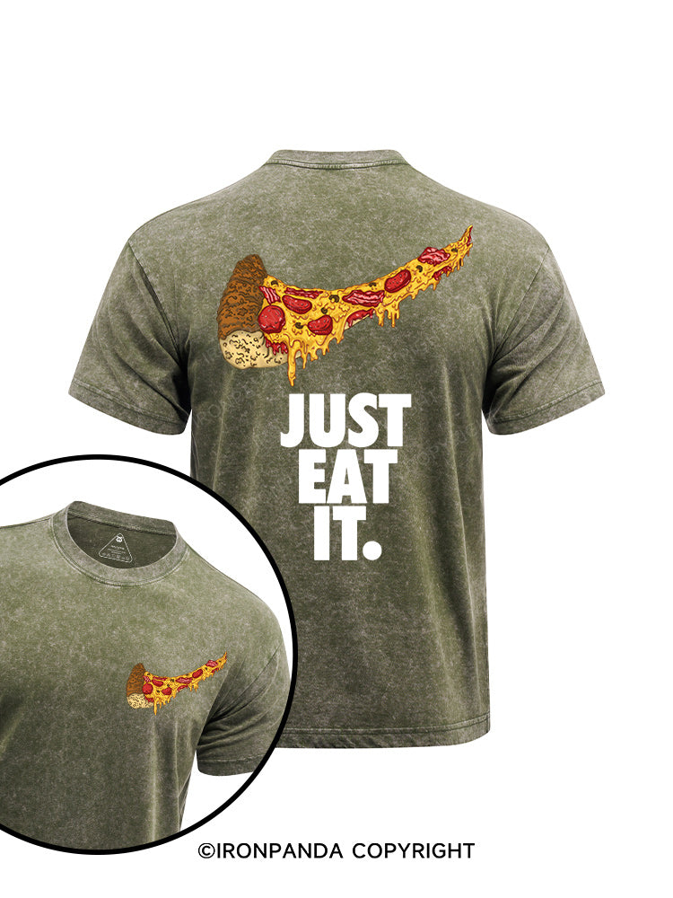 just eat it pizza lover  printed Washed Gym Shirt