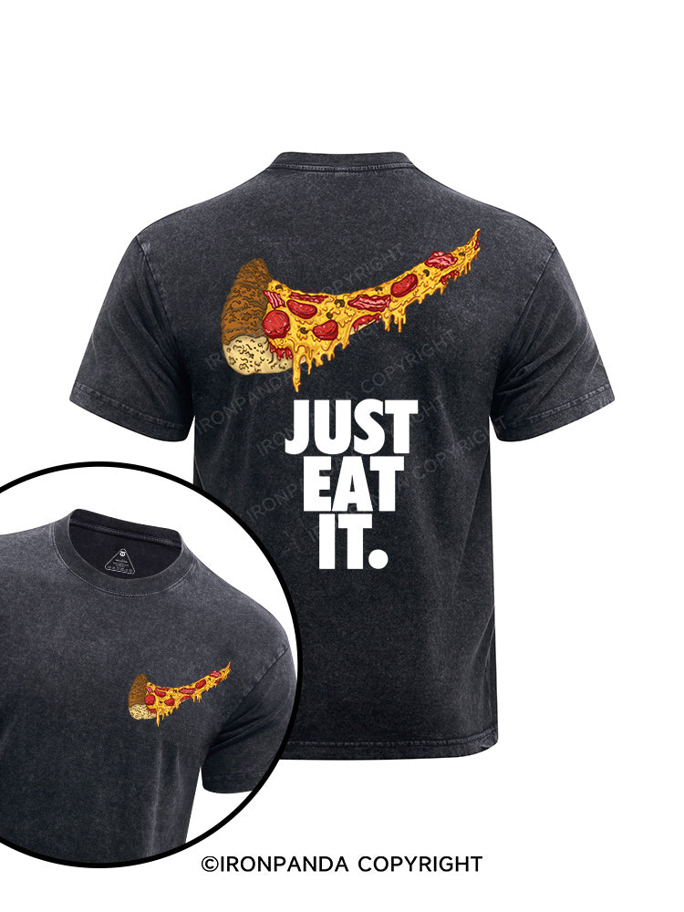 just eat it pizza lover  printed Washed Gym Shirt
