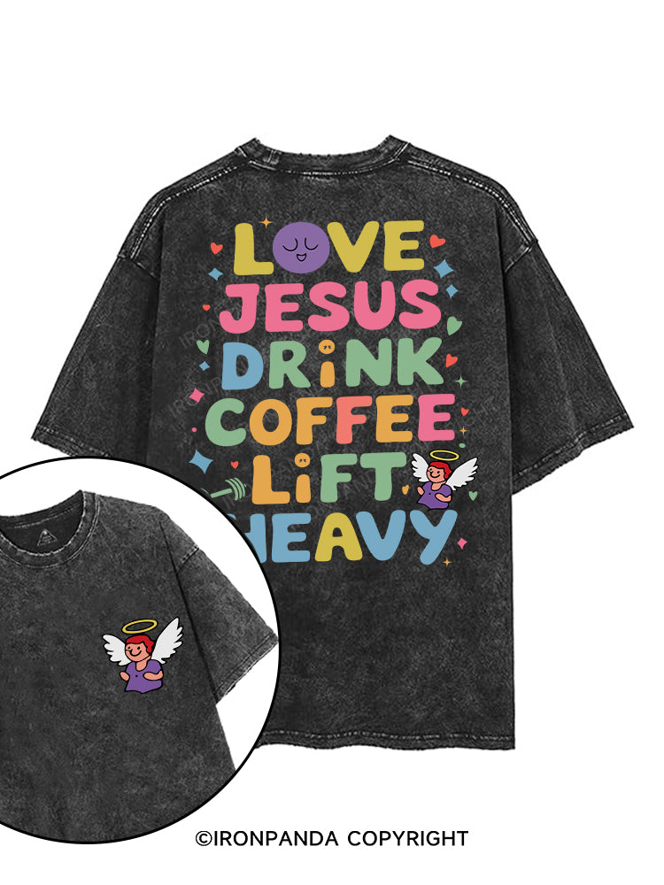 LOVE JESUS DRINK COFFEE LIFT HEAVY printed Gym Shirt