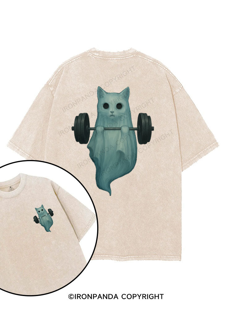 Meow-scular Ghost printed Gym Shirt