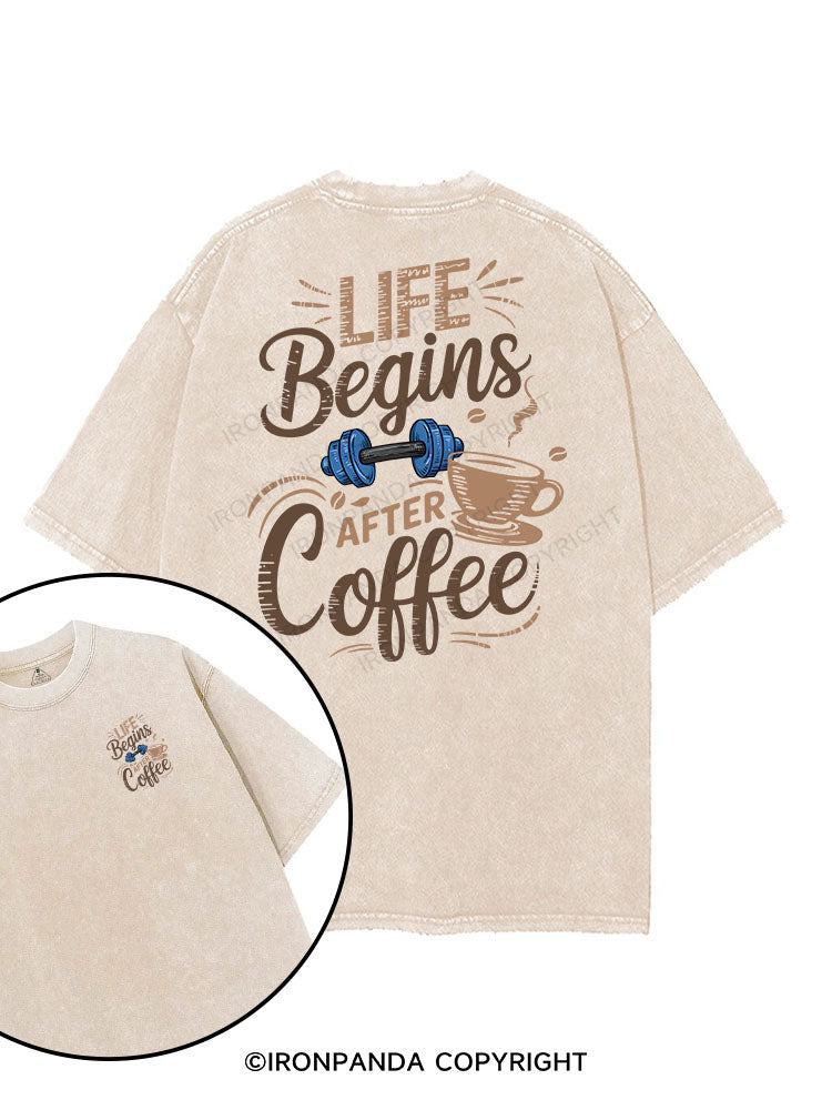 LIFE BEGINS AFTER COFFEE printed Gym Shirt