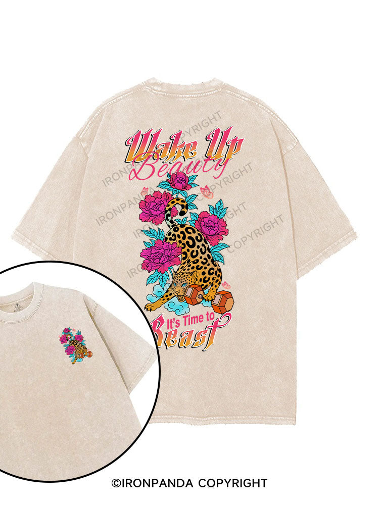 WAKE UP BEAUTY IT'S TIME TO BEAST printed Gym Shirt