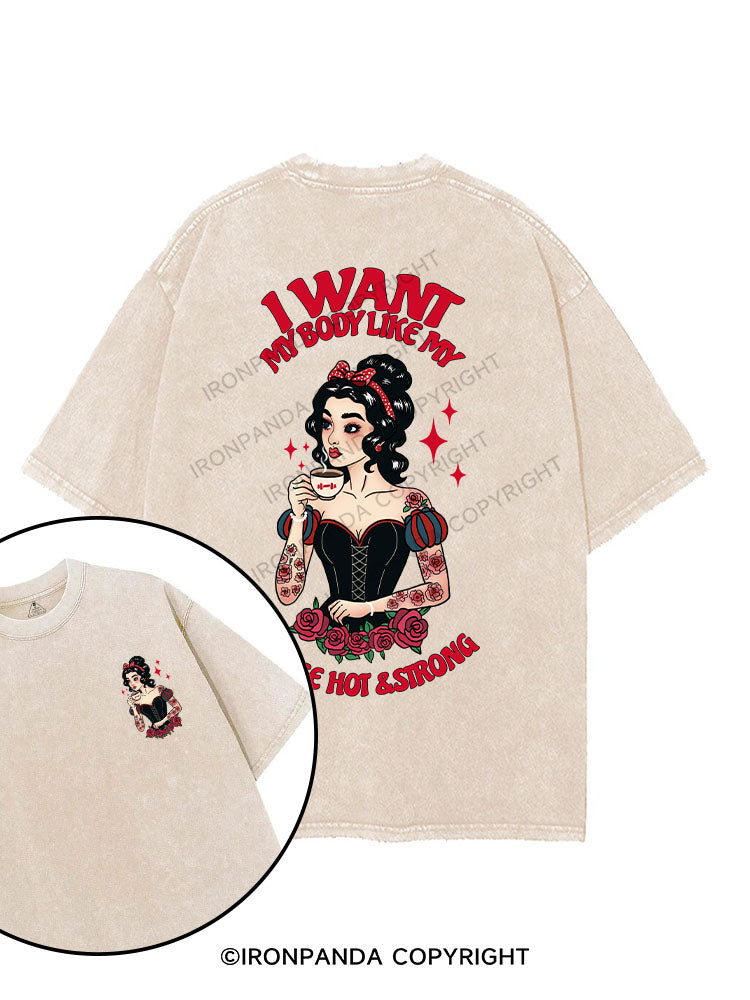 I WANT MY BODY LIKE MY COFFEE HOT & STRONG printed Gym Shirt