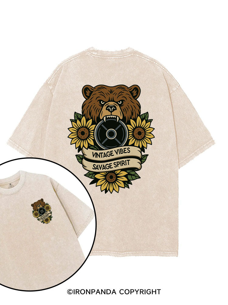 VINTAGE VIBES SAVAGE SPIRIT printed Gym Shirt