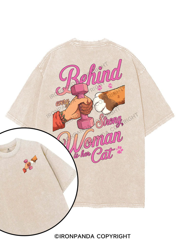 behind every strong woman is her cat printed Gym Shirt