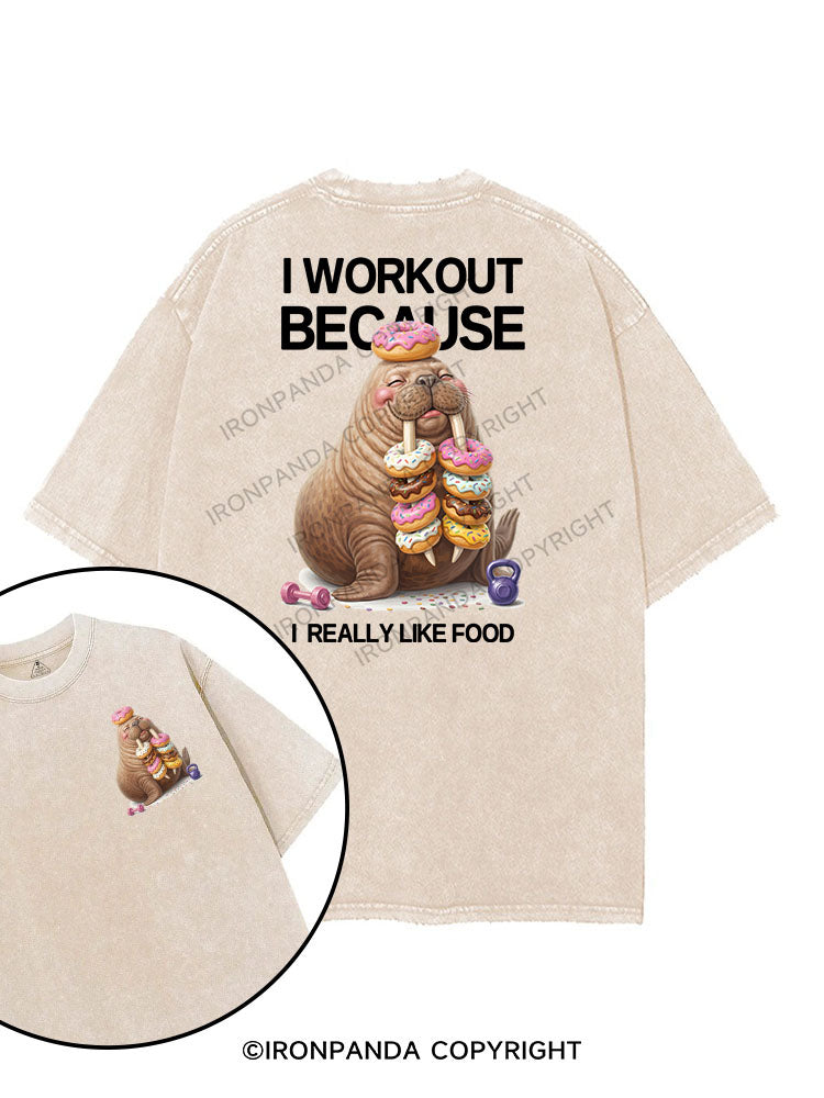 I WORKOUT BECAUSE I REALLY LIKE FOOD printed Gym Shirt
