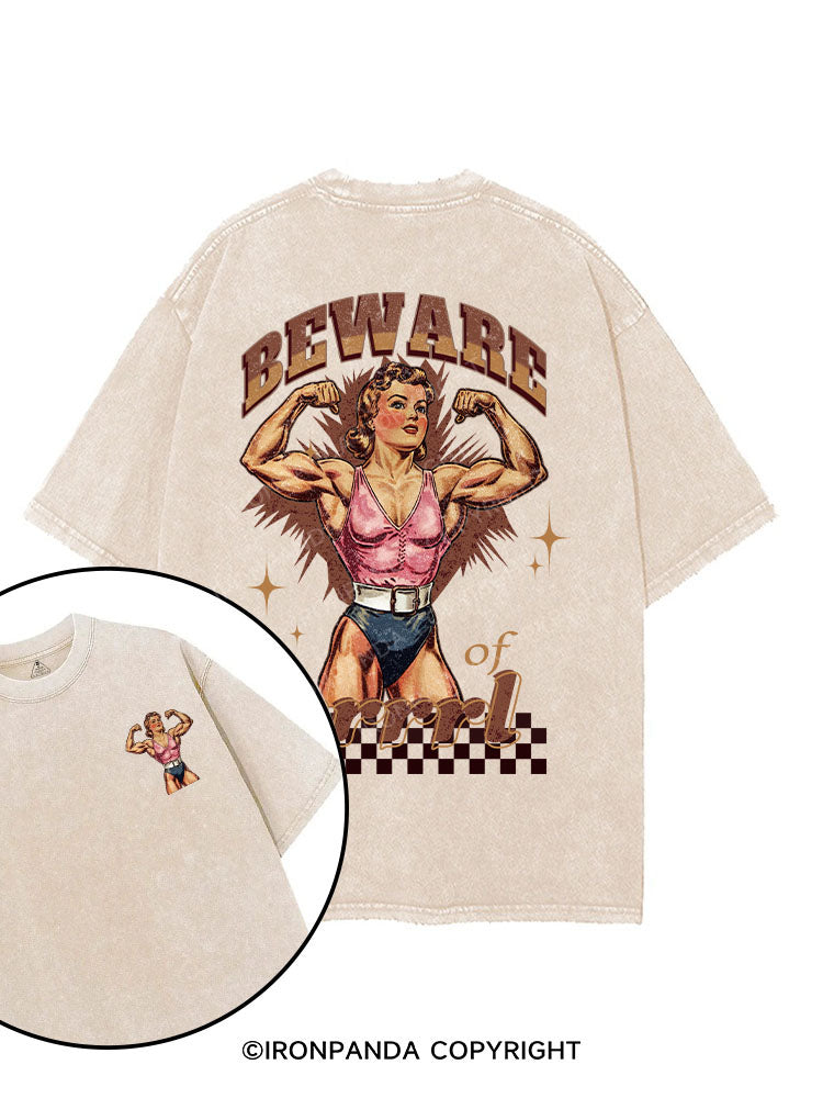 BEWARE OF GRRRL printed Gym Shirt