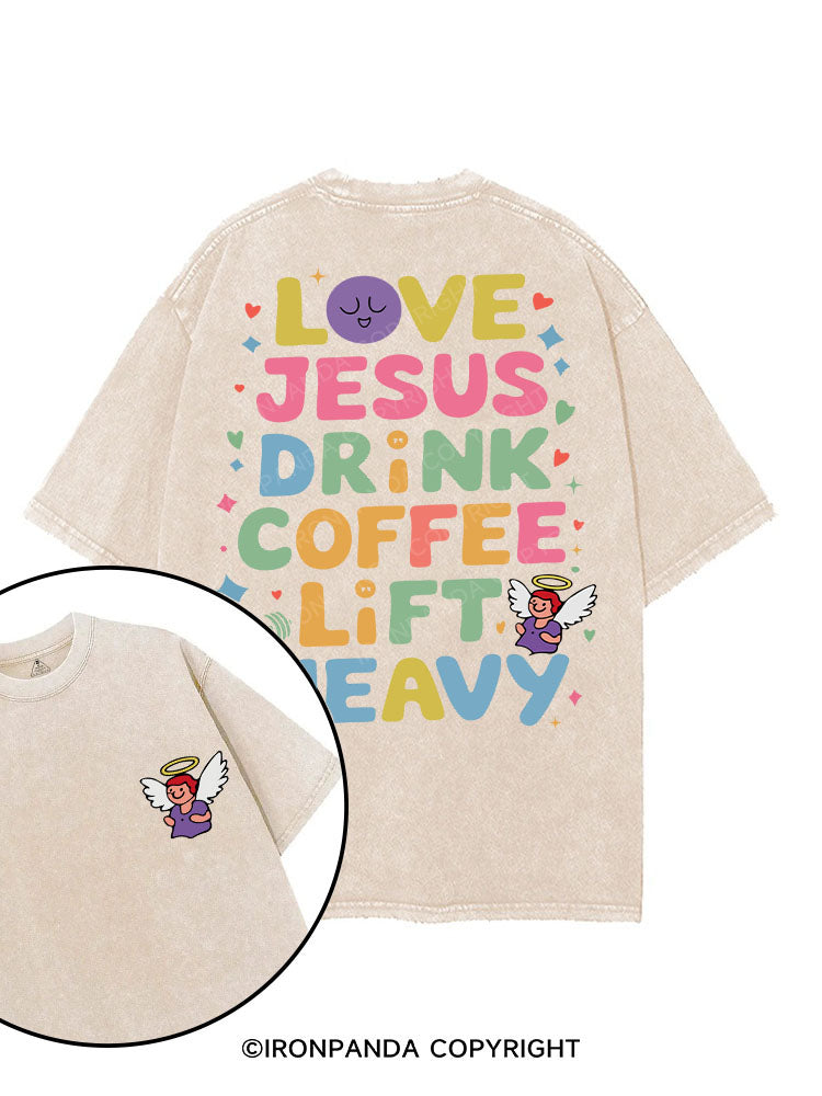 LOVE JESUS DRINK COFFEE LIFT HEAVY printed Gym Shirt
