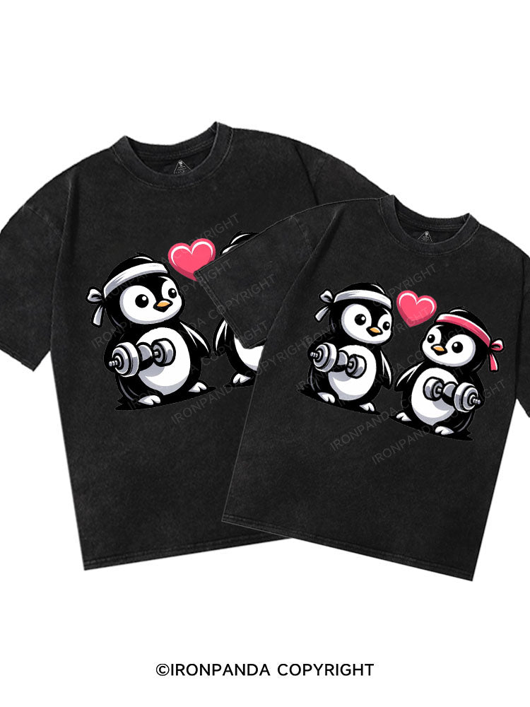 WADDLE AND LIFT TOGETHER Washed Matching Couples Gym Shirt