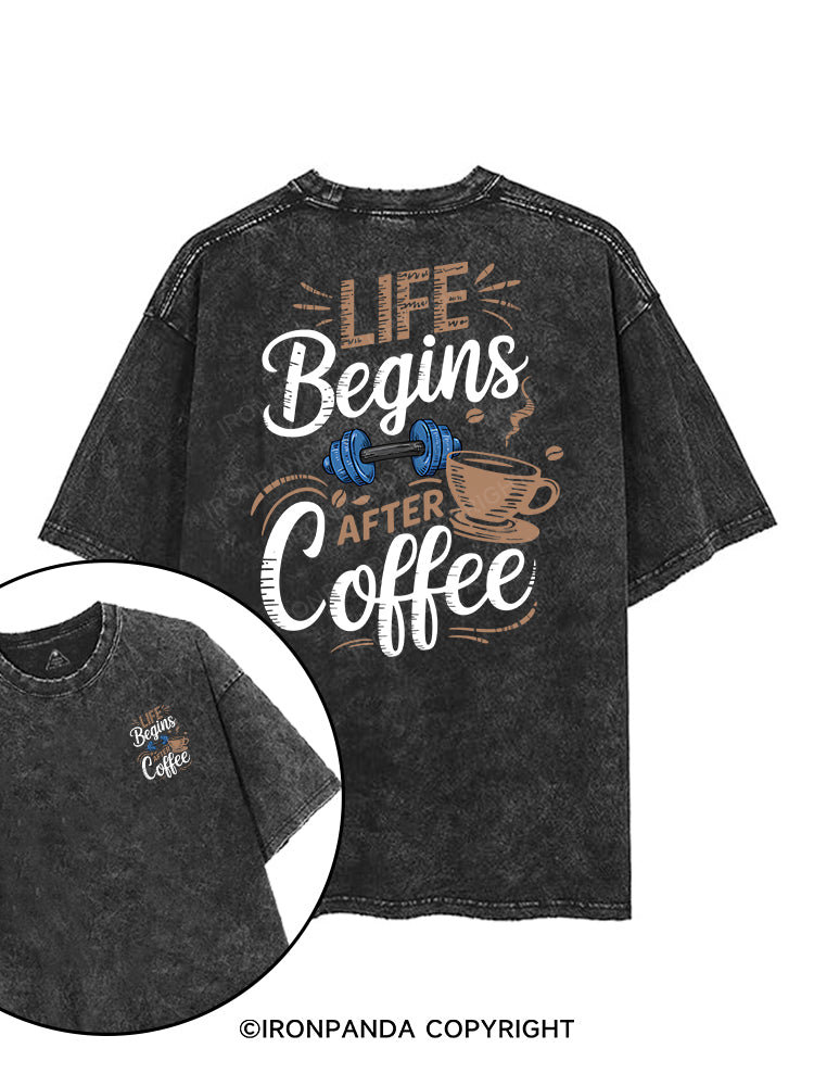 LIFE BEGINS AFTER COFFEE printed Gym Shirt