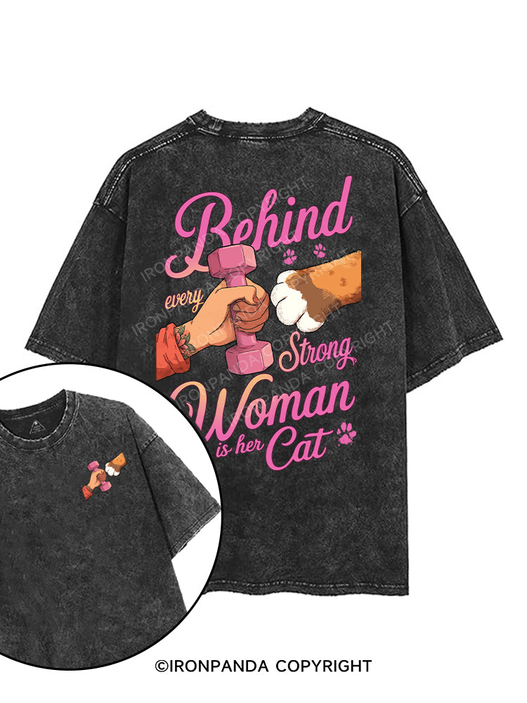 behind every strong woman is her cat printed Gym Shirt