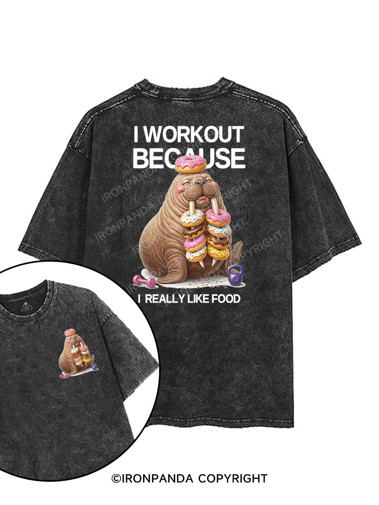 I WORKOUT BECAUSE I REALLY LIKE FOOD printed Gym Shirt