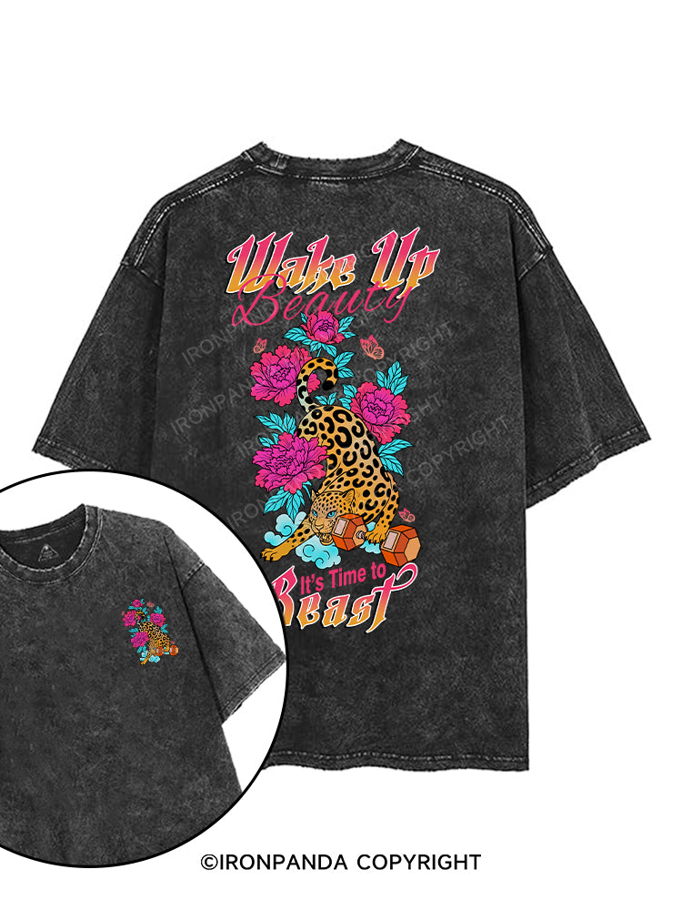 WAKE UP BEAUTY IT'S TIME TO BEAST printed Gym Shirt