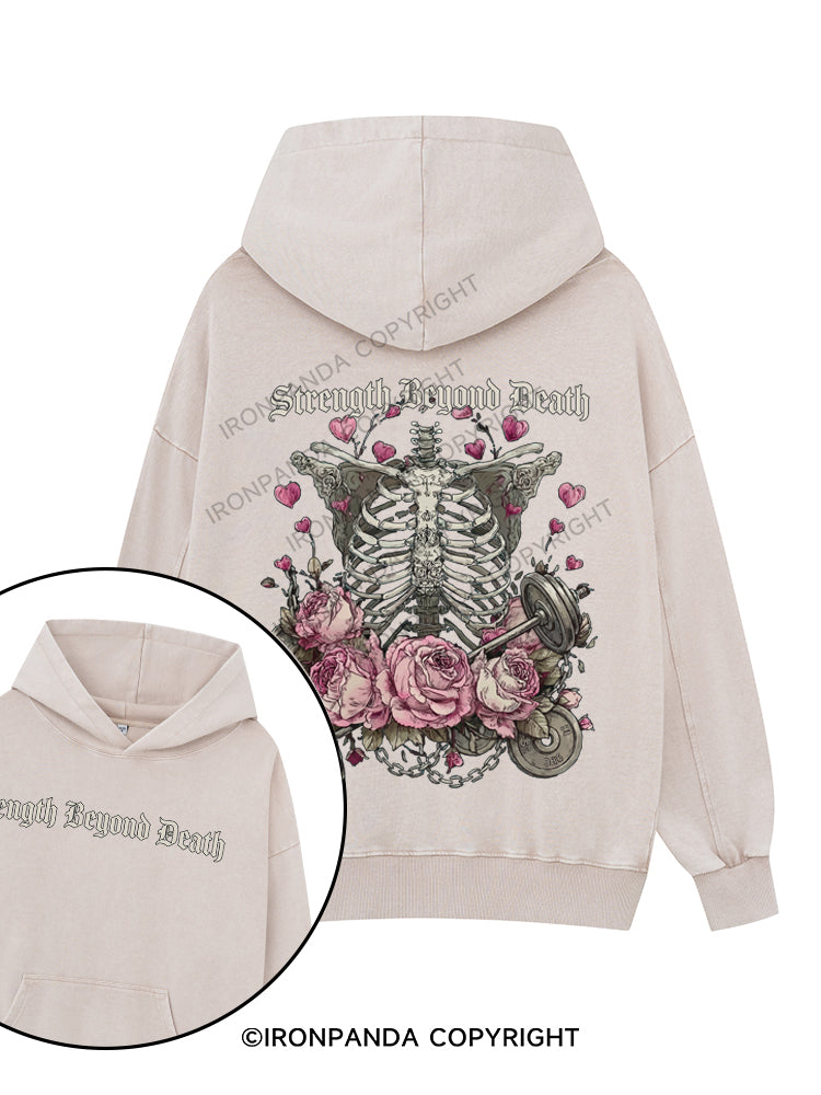 STRENGTH BEYONO DEATH Printed Washed Gym Hoodie