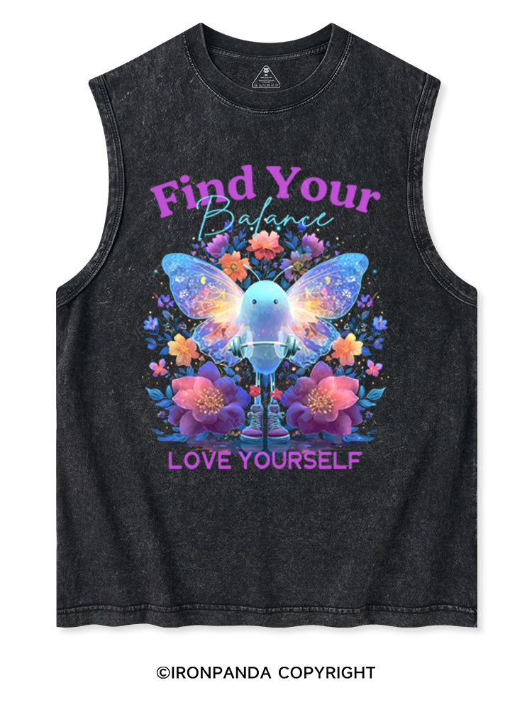 FIND YOUR BALANCE LOVE YOURSELF Washed Tank