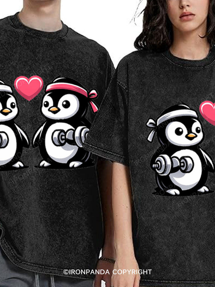 WADDLE AND LIFT TOGETHER Washed Matching Couples Gym Shirt