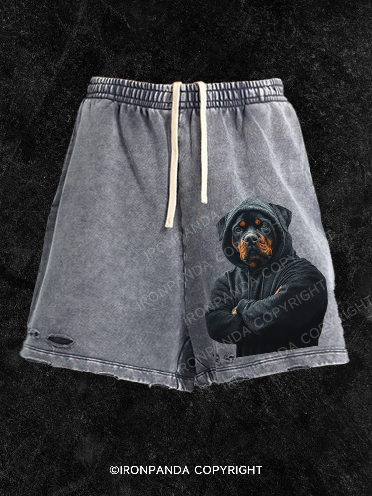 Muscular Rottweiler Washed Gym Shorts