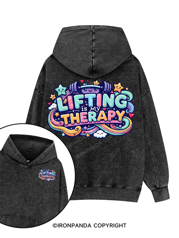 lifting is my therapy Printed Washed Gym Hoodie