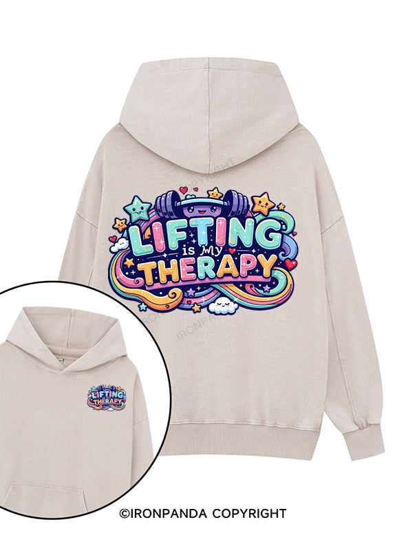 lifting is my therapy Printed Washed Gym Hoodie