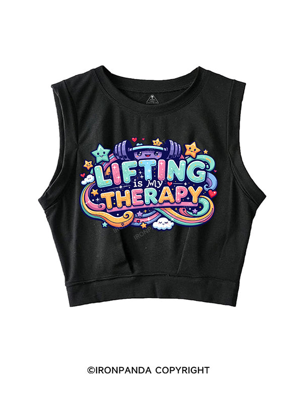 lifting is my therapy SLEEVELESS CROP TOPS