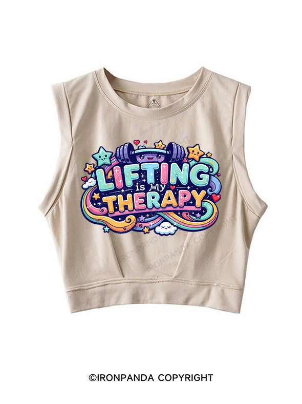 lifting is my therapy SLEEVELESS CROP TOPS