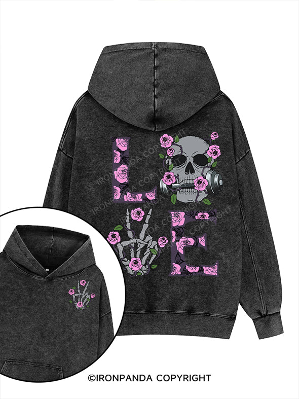 love Printed Washed Gym Hoodie