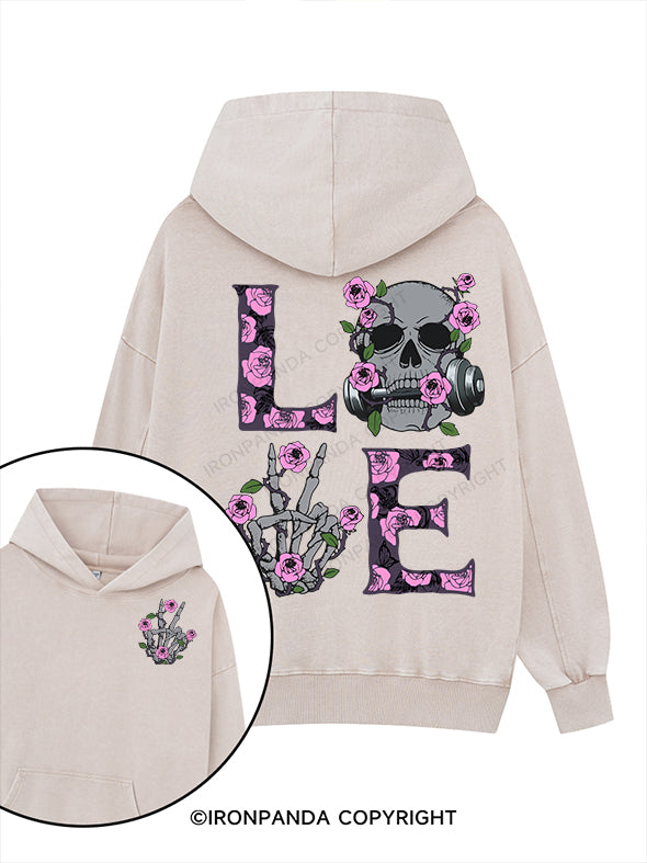 love Printed Washed Gym Hoodie