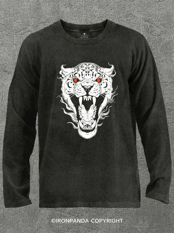 fierce leopard head Washed Gym Long Sleeve Shirt