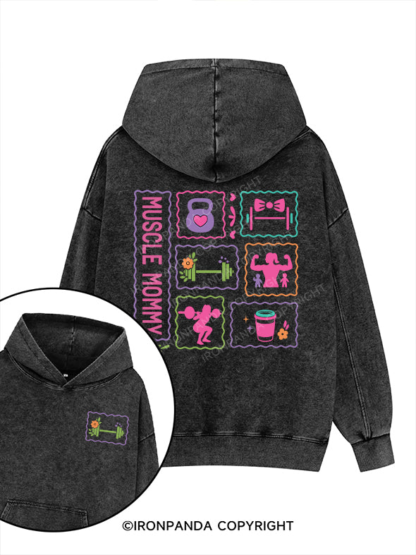 MUSCLE MOM Printed Washed Gym Hoodie