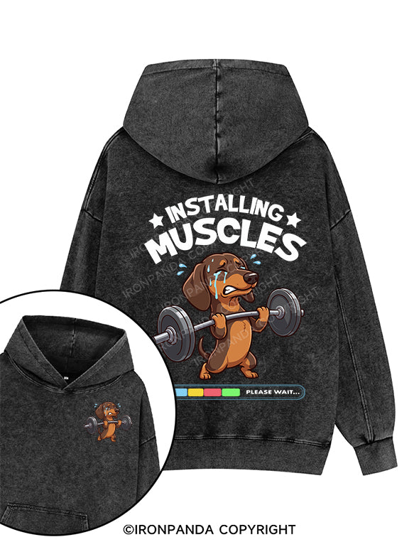 installing muscles Printed Washed Gym Hoodie