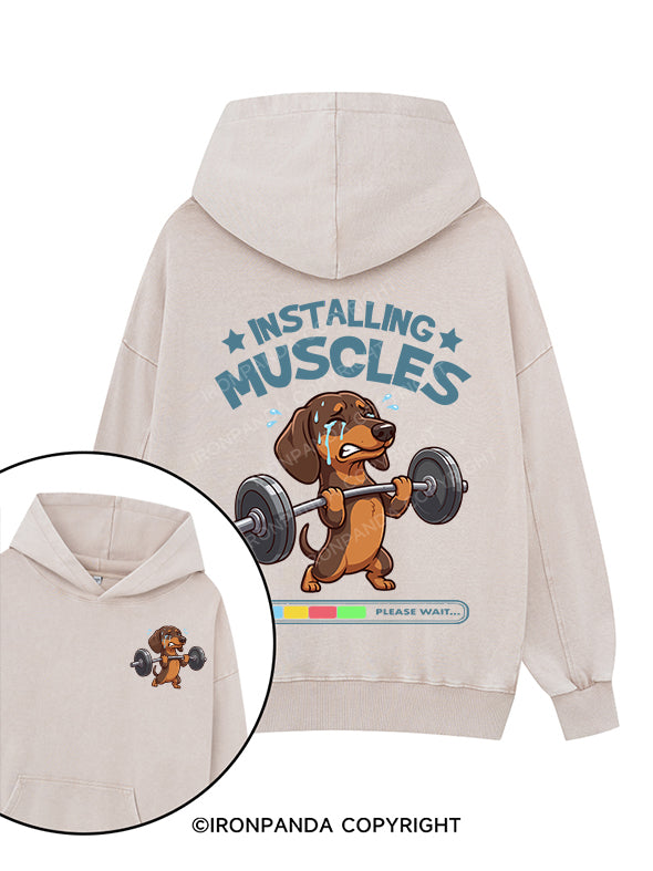 installing muscles Printed Washed Gym Hoodie