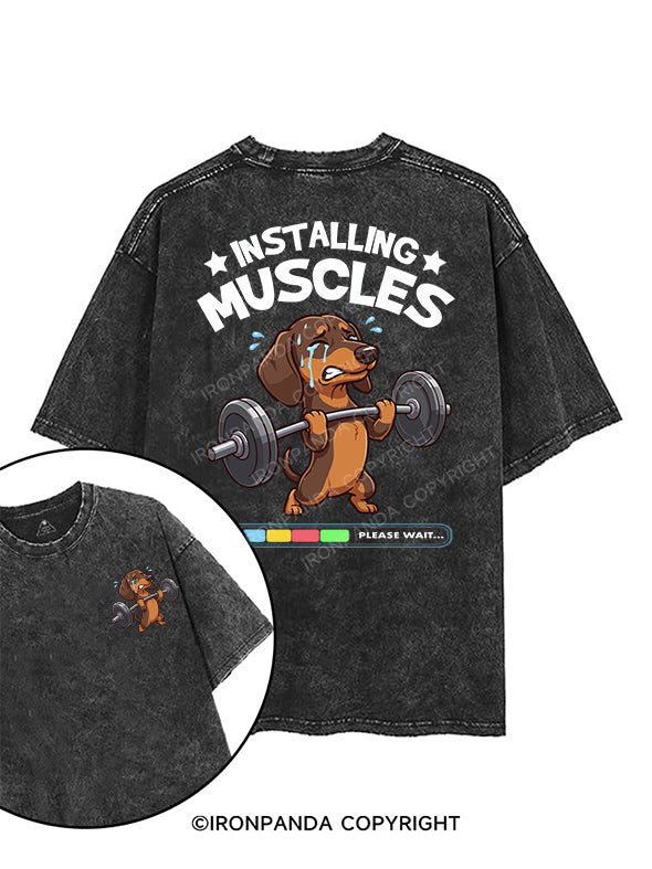 installing muscles printed Gym Shirt