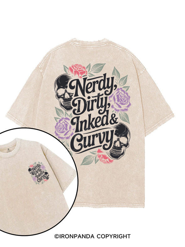 NERDY, DIRTY, INKED & CURVY printed Gym Shirt
