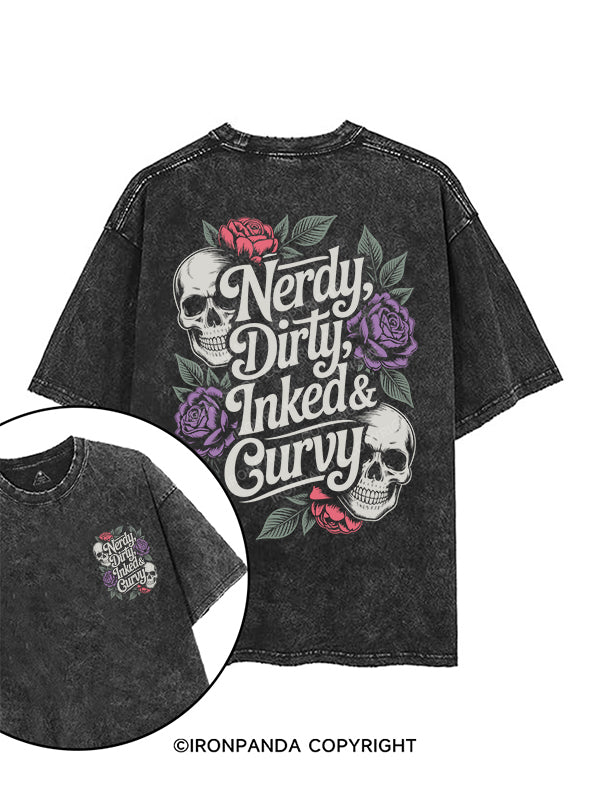 NERDY, DIRTY, INKED & CURVY printed Gym Shirt