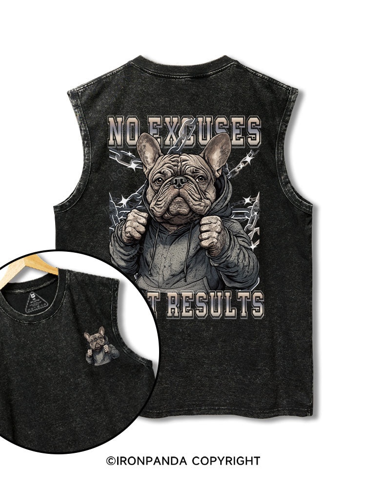 no excuses just results bulldog printed Washed Gym tank