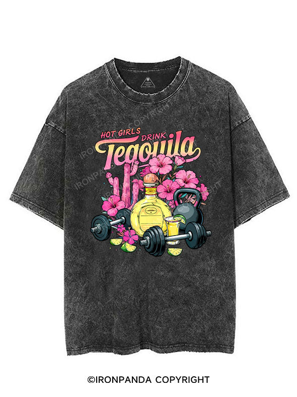 HOT GIRLS DRINK TEQUILA VINTAGE GYM SHIRT