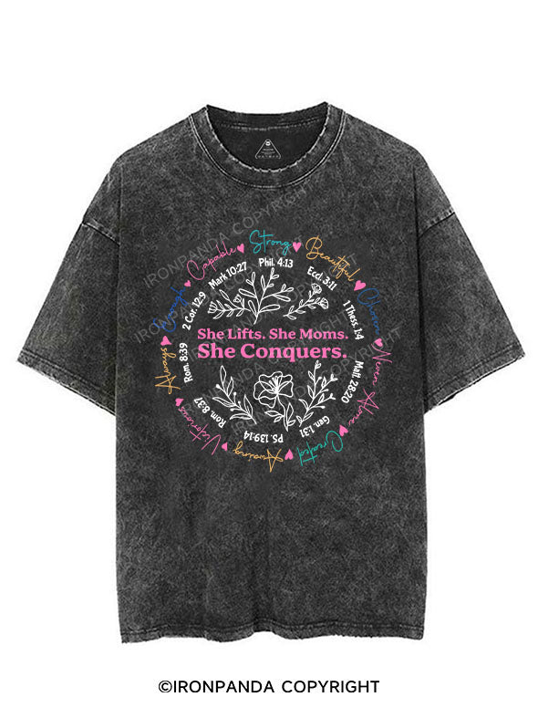 She Lifts. She Moms. She Conquers VINTAGE GYM SHIRT