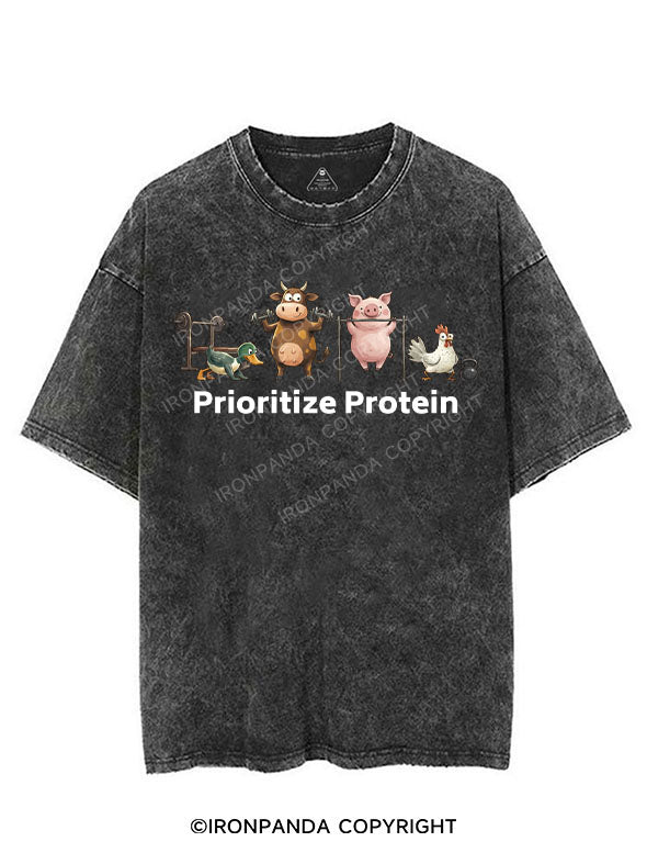 prioritize protein VINTAGE GYM SHIRT