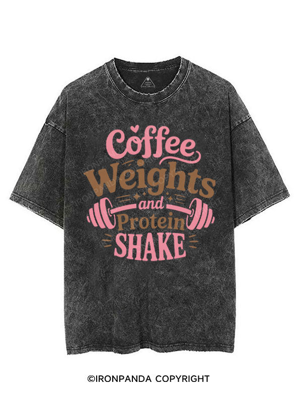 COFFEE WEIGHTS AND PROTEIN SHAKE VINTAGE GYM SHIRT
