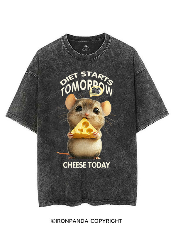 DIET STARTS TOMORROW CHEESE TODAY VINTAGE GYM SHIRT