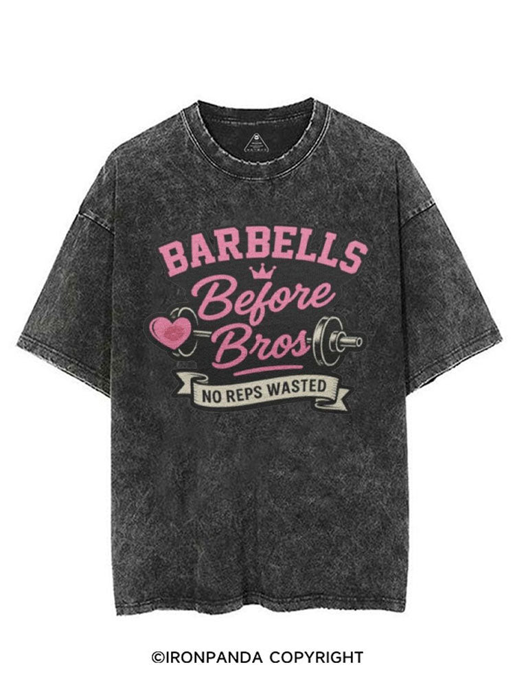 BARBELLS BEFORE BROS NO REPS WASTED VINTAGE GYM SHIRT