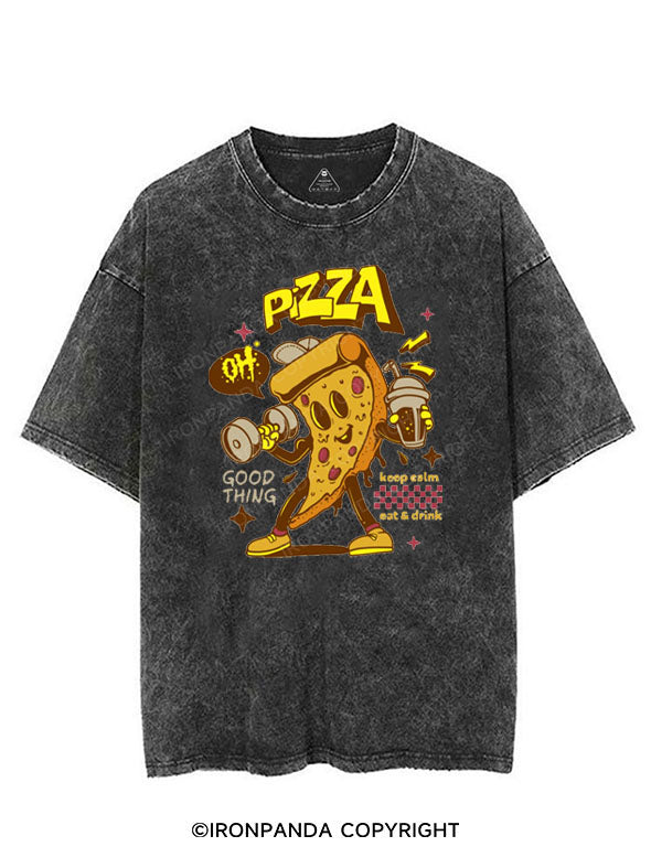 PIZZA KEEP CALM EAT & DRINK VINTAGE GYM SHIRT