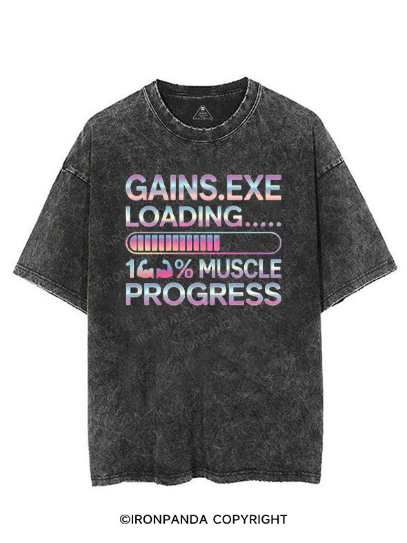 GAINS.EXE LOADING... 100% MUSCLE PROGRESS VINTAGE GYM SHIRT