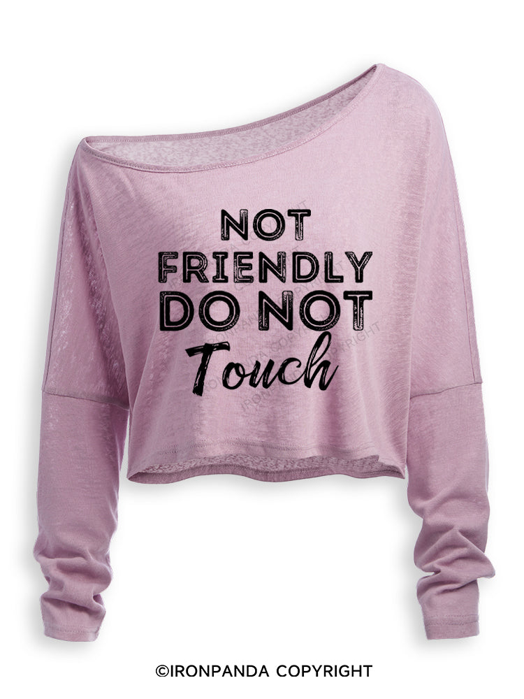 NOT FRIENDLY DO NOT TOUCH Off Shoulder Long Sleeve Crop Top