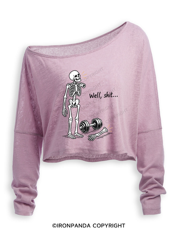 Well Shit Skeleton Off Shoulder Long Sleeve Crop Top